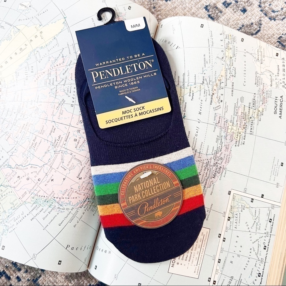 Pendleton NWT Crater Lake National Park Moc Rainbow Striped Socks Size Medium